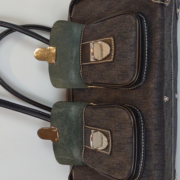 Dooney & Bourke HP65C SZ Black Melange Cotton Denim Signature Dbl Pocket Purse - Picture 5 of 14